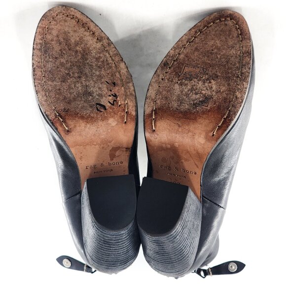 RAG & BONE Newbury Black Leather Block Heel Ankle Bootie Zip - Picture 8 of 9